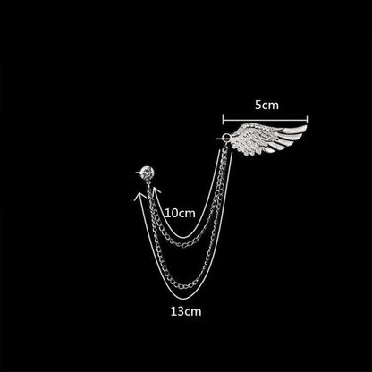 Angel Wings Tassel Chain Brooch - Rhinestone Lapel Pin, Gold Silver Crystal Wings Coat Breastpin Women Men'S Suit Accessories