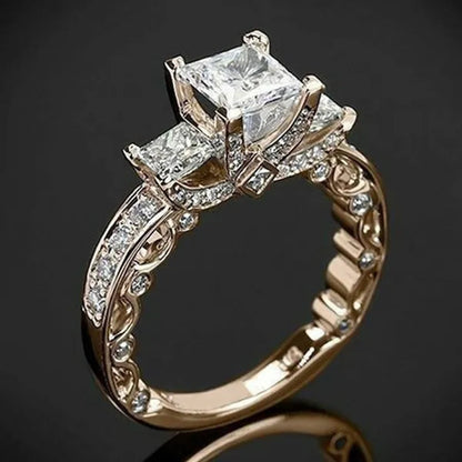 Classic and Fashionable silver-plated Super Flash Princess-cut Diamond Ring Bridal Engagement Wedding Ring Anniversary Christmas Gift Jewelry Accessories Size 5-11