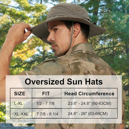 Plus Size XL XXL Sun Hats for Men Bucket Boonie UV Protection UPF50+ Waterproof Wide Brim Foldable Fishing Beach