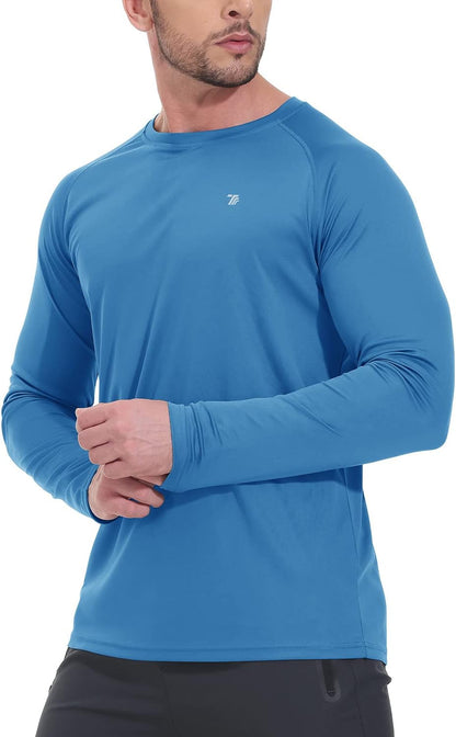 Mens Sun Protection Hiking Shirts Long Sleeve Water UPF 50+ SPF UV Shirts Lightweight Fishing Hiking Swimming
