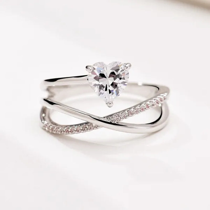 Women New Design Distinctive 925 Sterling Silver Heart Shaped Diamond Guiding Star Rings Wedding Engagement Party Ring