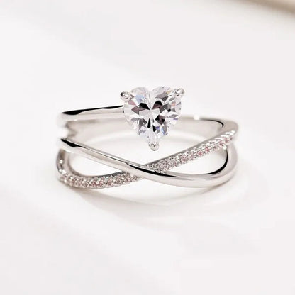 Women New Design Distinctive 925 Sterling Silver Heart Shaped Diamond Guiding Star Rings Wedding Engagement Party Ring