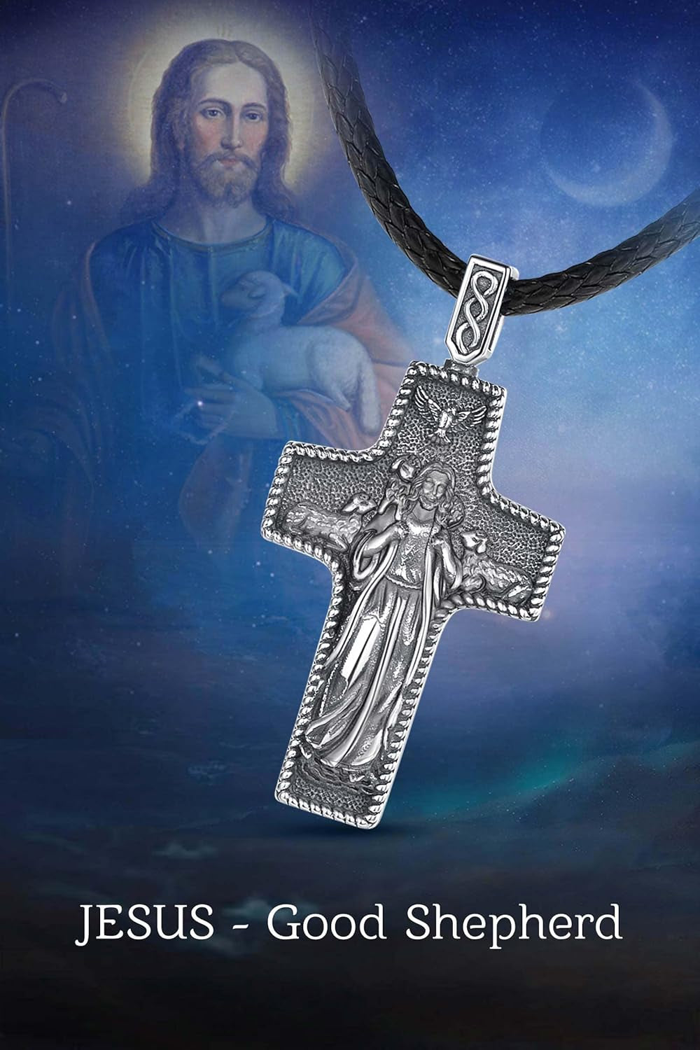 925 Sterling Silver St Christopher/St Benedict/St Michael/Virgin Mary/San Judas Tadeo/Good Shepherd Cross/Archangel Necklace Medal Pendant Protection Religious Amulet Jewelry for Men Women