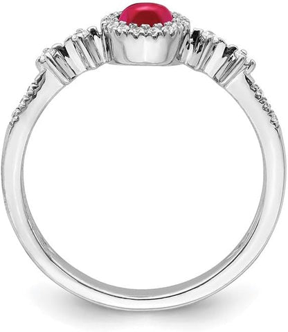 14K White Gold Diamond and Cabochon Ruby Ring Fine Jewelry for Women Gifts for Her, Size 7