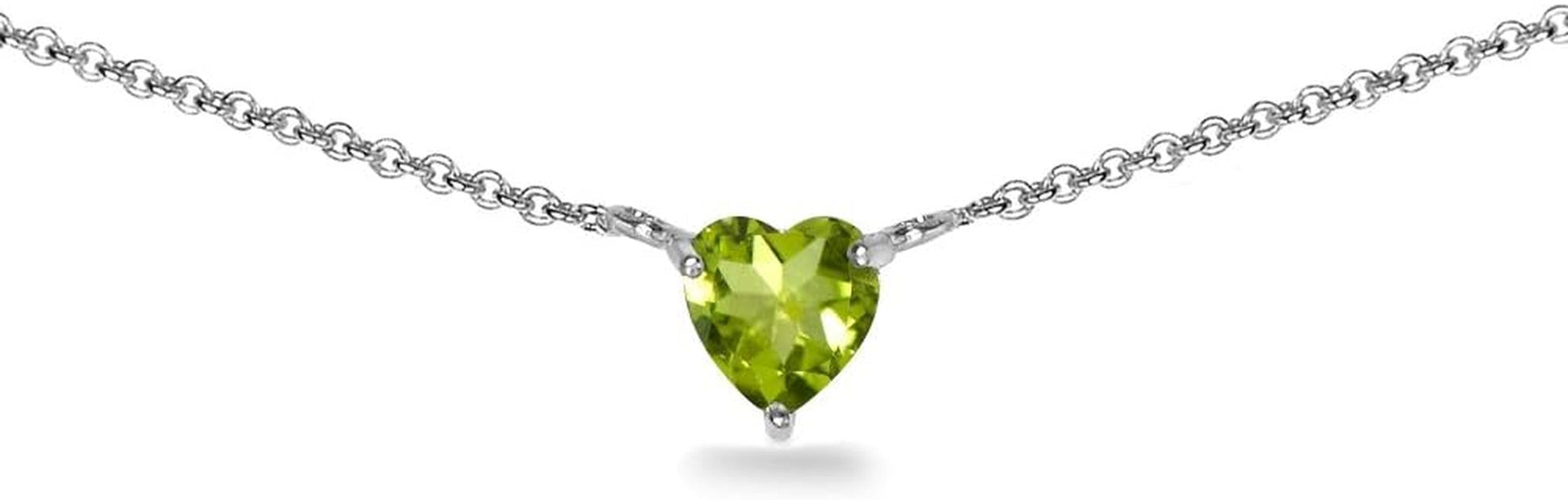 Birthstone Necklace for Women - Genuine or Synthetic Gemstone, 7Mm Heart Solitaire, Short Dainty Layered Choker, Silver - WORLD TIME VISITS