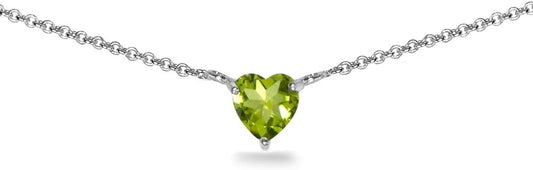 Birthstone Necklace for Women - Genuine or Synthetic Gemstone, 7Mm Heart Solitaire, Short Dainty Layered Choker, Silver - WORLD TIME VISITS