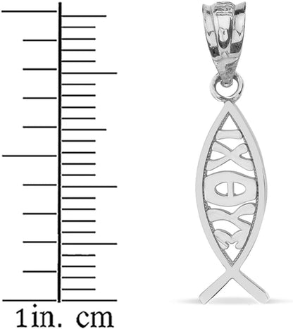 Sterling Silver Ichthus Christian Vertical Fish Pendant