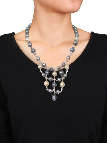 Women'S 9 - 12Mm Natural Shape Tahitian & Golden South Sea Pearl Sterling Silver Cluster Necklace