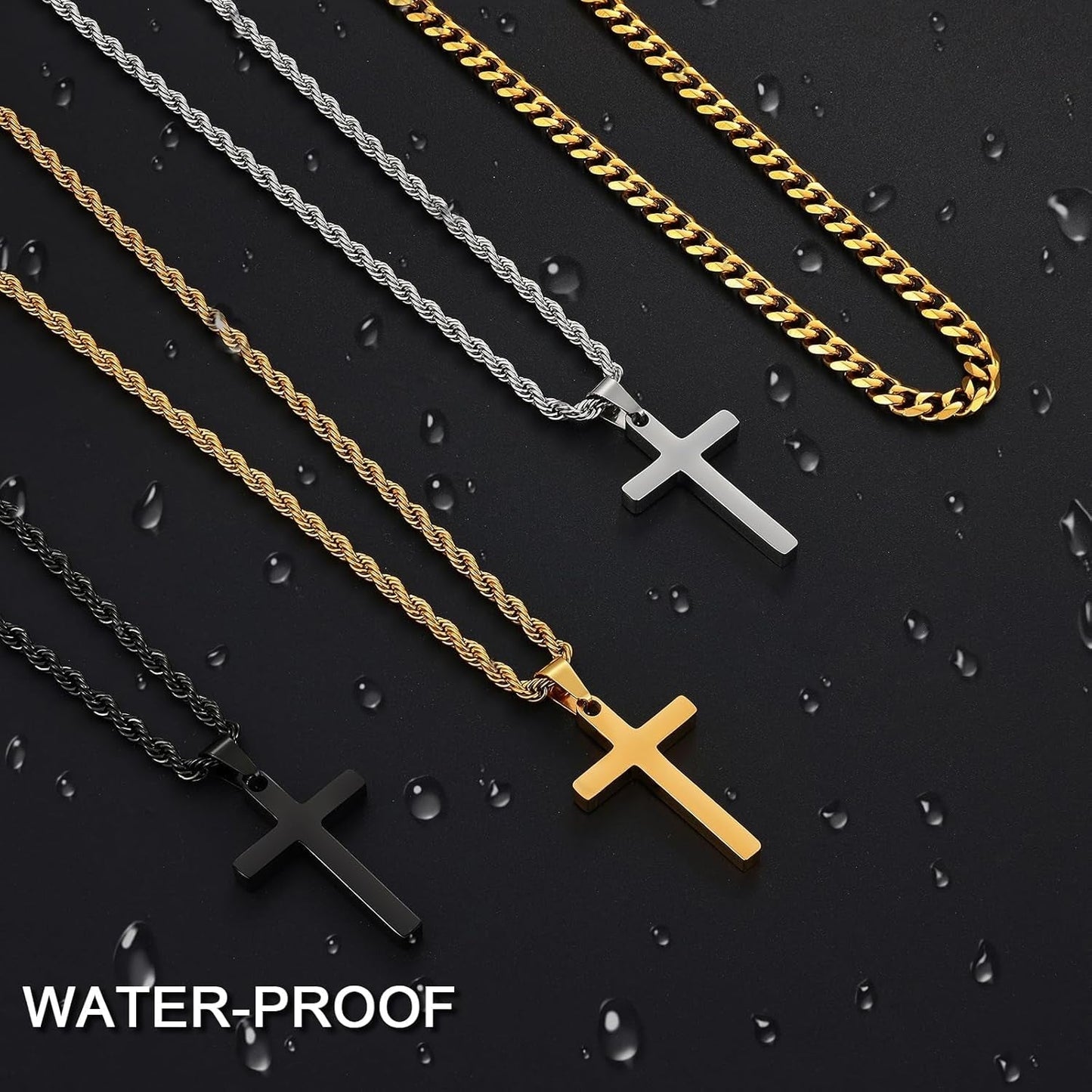 Valentines Gifts for Him - 2 Pcs Cross Necklace Chain for Men and Women, Layered Mens Cross Necklaces Stainless Steel Pendant Cuban Link Rope Chain 16-26 Inch, Jewelry Gift