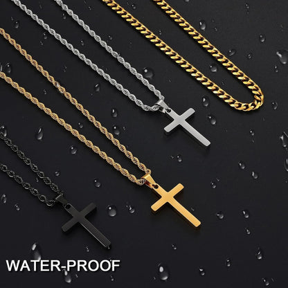 Valentines Gifts for Him - 2 Pcs Cross Necklace Chain for Men and Women, Layered Mens Cross Necklaces Stainless Steel Pendant Cuban Link Rope Chain 16-26 Inch, Jewelry Gift