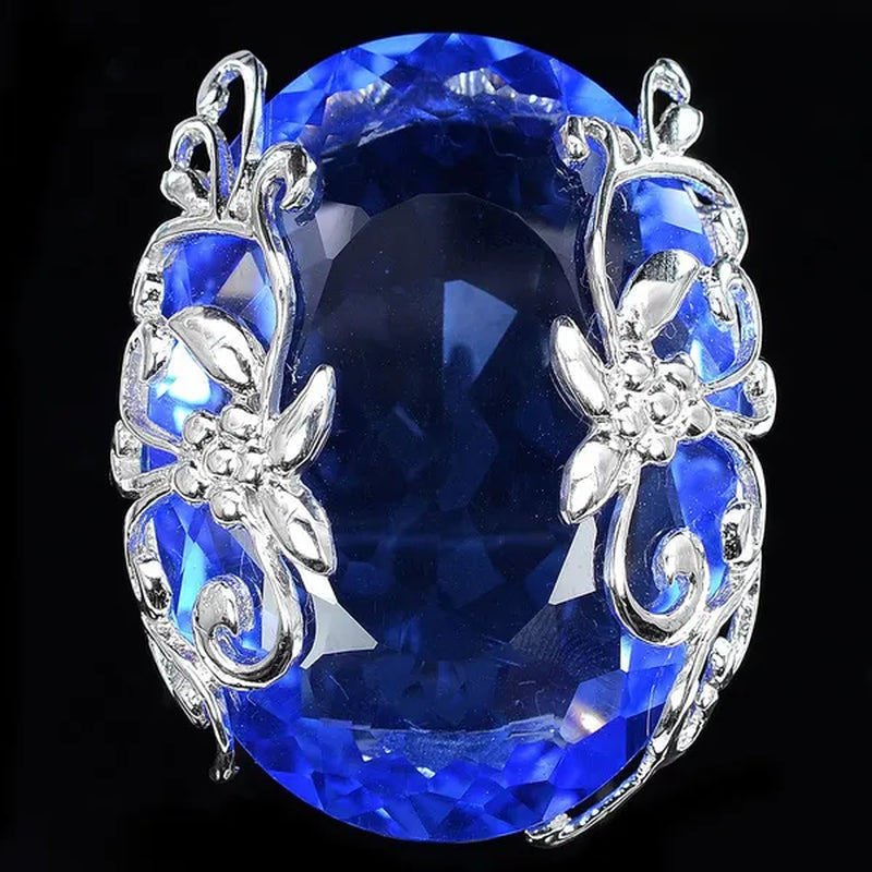 Beautiful Big Blue Sapphire Gemstones 925 Sterling Silver Wedding Engagement Ring