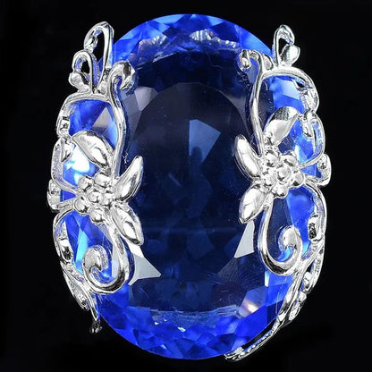 Beautiful Big Blue Sapphire Gemstones 925 Sterling Silver Wedding Engagement Ring