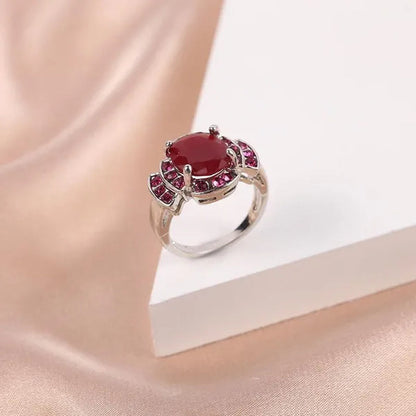 Women Ruby Oval Cut Gemstones 925 Silver Plated Engagement Ring Size 6-10