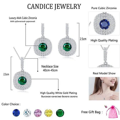 CANDICE 1 Set White Gold Plated Jewelry Set Full Clear CZ Crystal Pendant Necklace Earrings Sets with YELLOW Zirconia Stone