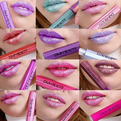 Super Girl 12 Color High-Fashion Chameleon Metal Matte Metallic Waterproof Lipgloss Liquid Lipstick Shimmer Diamond Glitter Pearl Colour Lip Gloss Lip