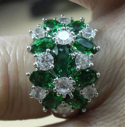 5-Color Natural 6.69CT White/Alexandrite/Sapphire/Ruby/Emerald Diamond 14K White Gold Wedding Ring Size 6-10