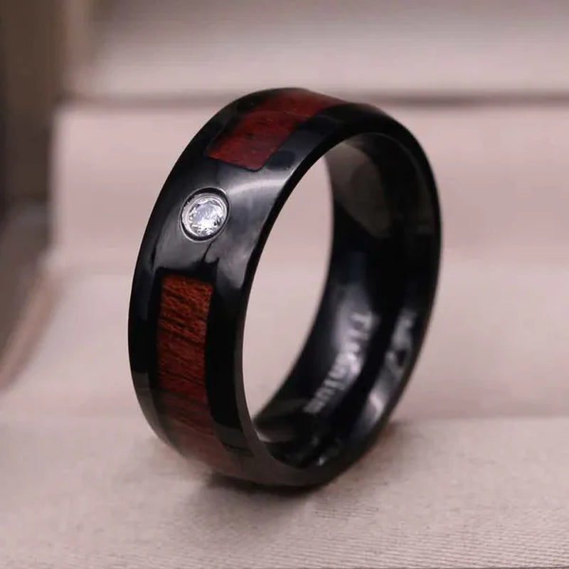 Couple Rings Sz 6-12 Titanium steel Red Wood Mens Wedding Band Ruby Black Gold Filled Womens Wedding Ring Sets - WORLD TIME VISITS