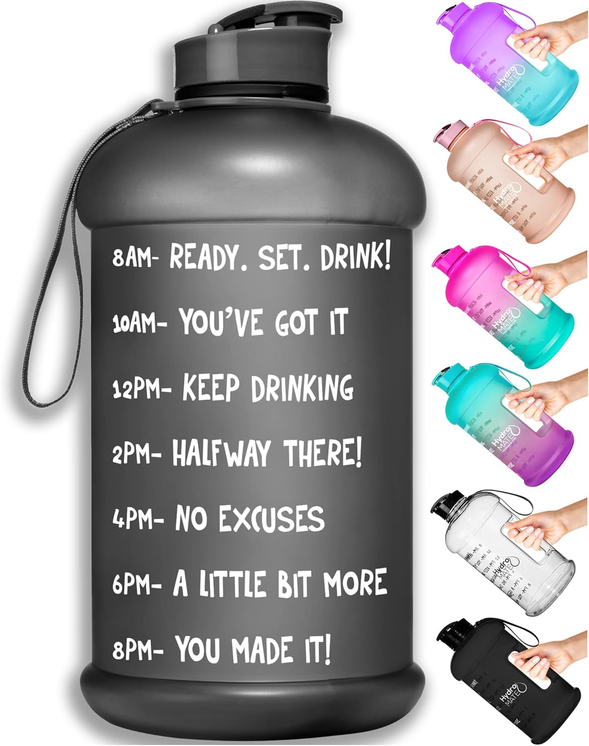 Half Gallon Water Bottle with Times to Drink BPA Free Leak Proof Reusable Jug with Handle 64 Oz - WORLD TIME VISITS