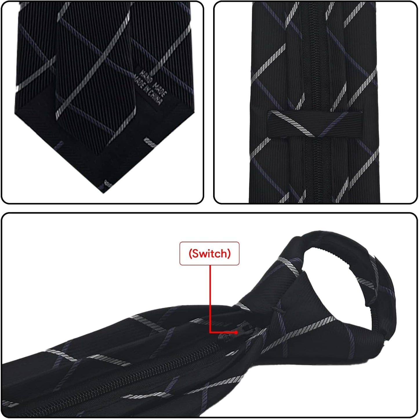 Men'S Lot 6 PCS Classic Zipper Ties Pretied Solid Color Necktie Set