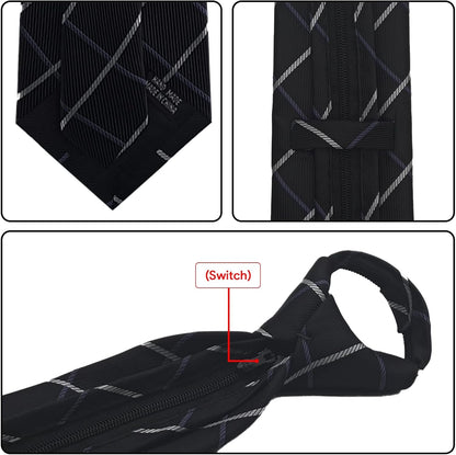 Men'S Lot 6 PCS Classic Zipper Ties Pretied Solid Color Necktie Set