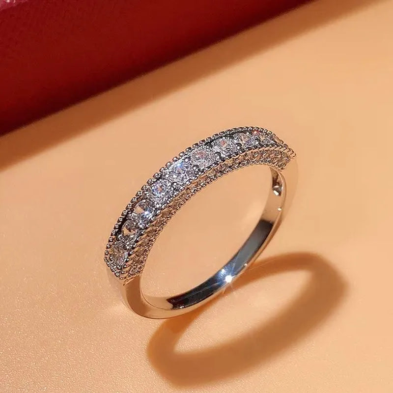 Women Ring 925 Sterling Silver Plated Micro Inlay Cubic Zirconia Ring Bridal Romantic Wedding Eternity Jewelry Anniversary Gift