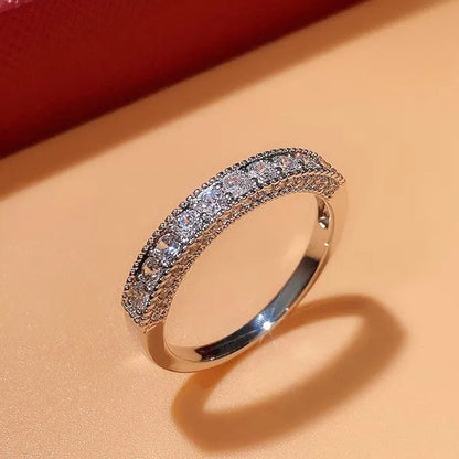 Women Ring 925 Sterling Silver Plated Micro Inlay Cubic Zirconia Ring Bridal Romantic Wedding Eternity Jewelry Anniversary Gift