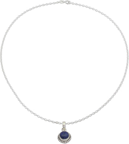 Artisan Handmade Lapis Lazuli Pendant Necklace Lapiz Sterling Silver from India [18 in L 2 Mm W Pendant(S) 0.8 in L X 0.4 in W X 0.2 in D] ' Blue Globe' - WORLD TIME VISITS