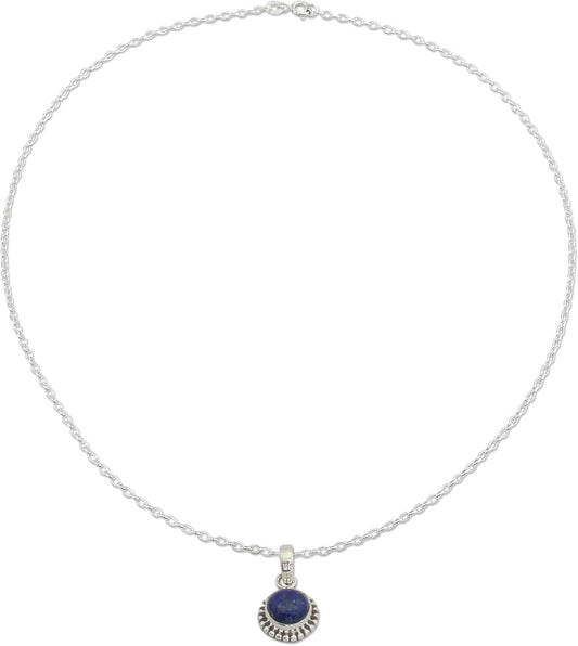 Artisan Handmade Lapis Lazuli Pendant Necklace Lapiz Sterling Silver from India [18 in L 2 Mm W Pendant(S) 0.8 in L X 0.4 in W X 0.2 in D] ' Blue Globe' - WORLD TIME VISITS