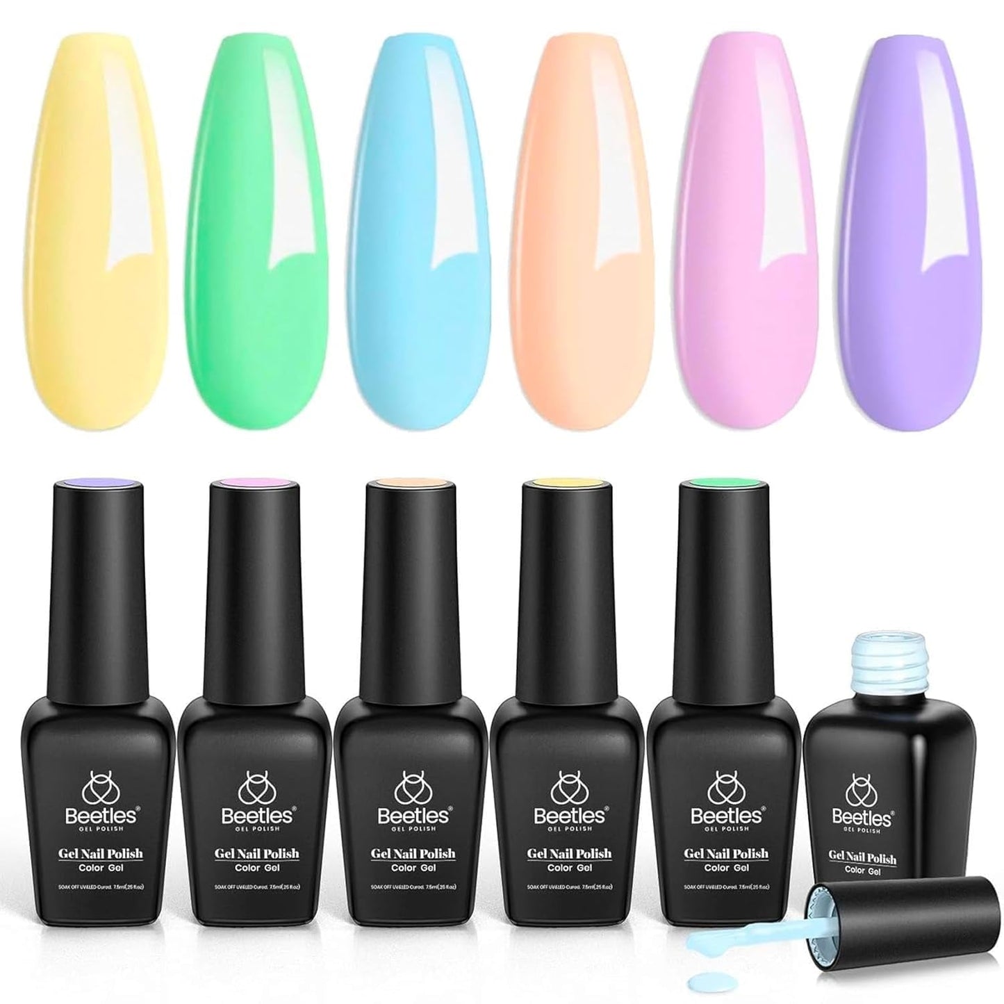 Beetles Pastel Gel Nail Polish, 6 Colors Macaron Pink Blue Green Yellow Purple Gel Polish Soft Spring Gel Polish Soak off Uv Gel Manicure Nail Art Design DIY Home Salon Gift for Girls Women