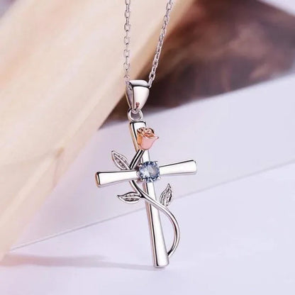 Trendy Flower Cross Necklace for Women Engagement Wedding Accessories Valentine's Day Gift