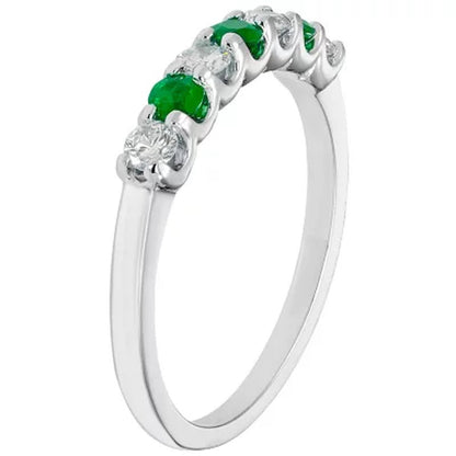Emerald & 0.28 CT. T.W. Diamond Band in 14K White Gold