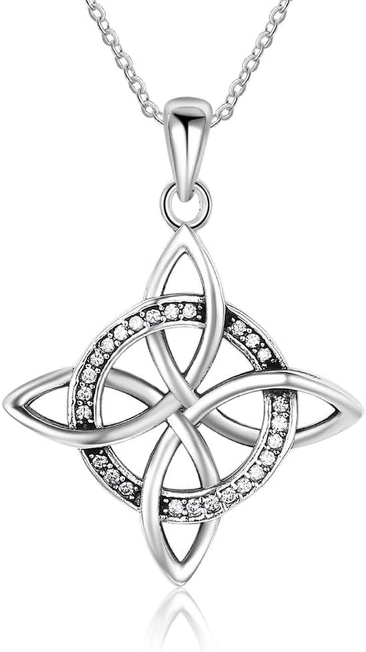 925 Sterling Silver Love Charm Celtic Knot Pendant Necklace Fashion Jewelry for Women Rolo Chain 18''