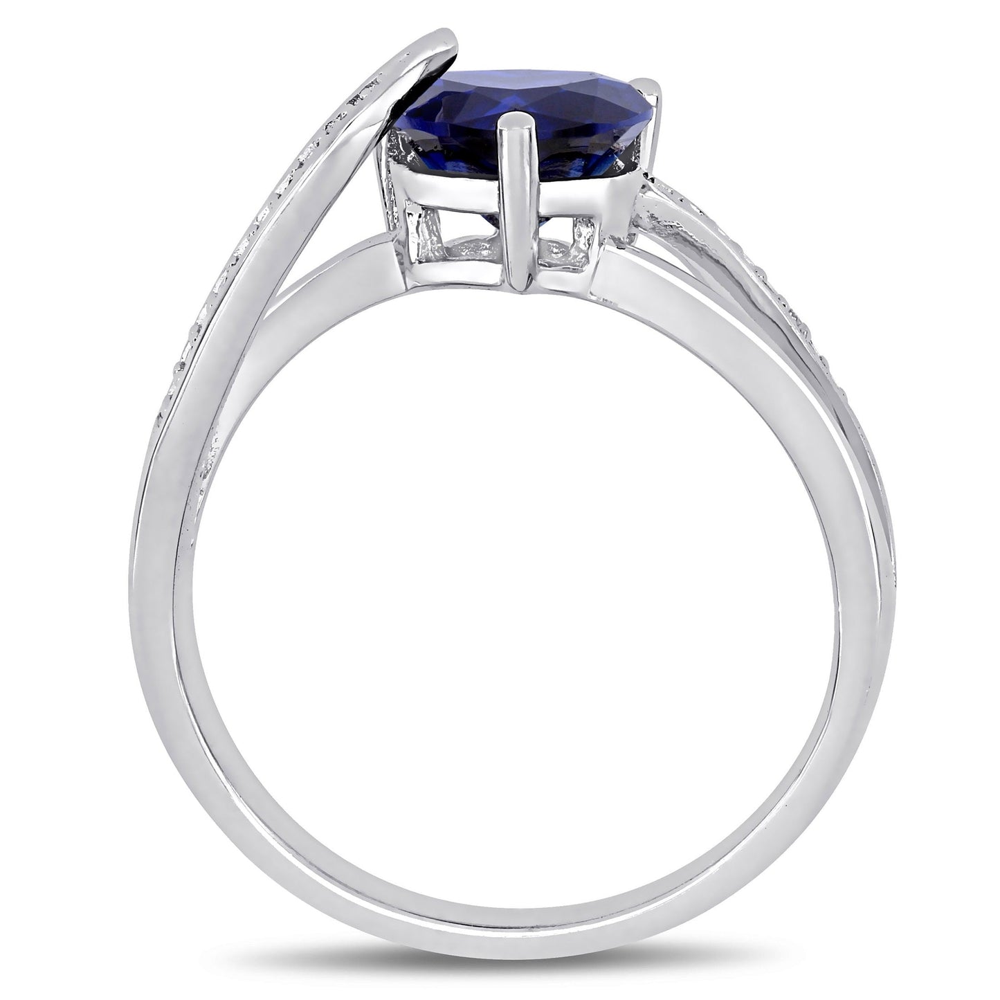 Women'S 1-7/8 Carat T.G.W. Heart-Shape Created Blue Sapphire and 0.05 Carat Round-Cut Diamond Accent Sterling Silver Heart Split-Shank Ring