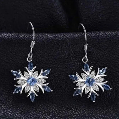 Natural Blue Topaz Dangle Earrings 925 Sterling Silver Snowflake Christmas Earrings Fashion Jewelry for Women
