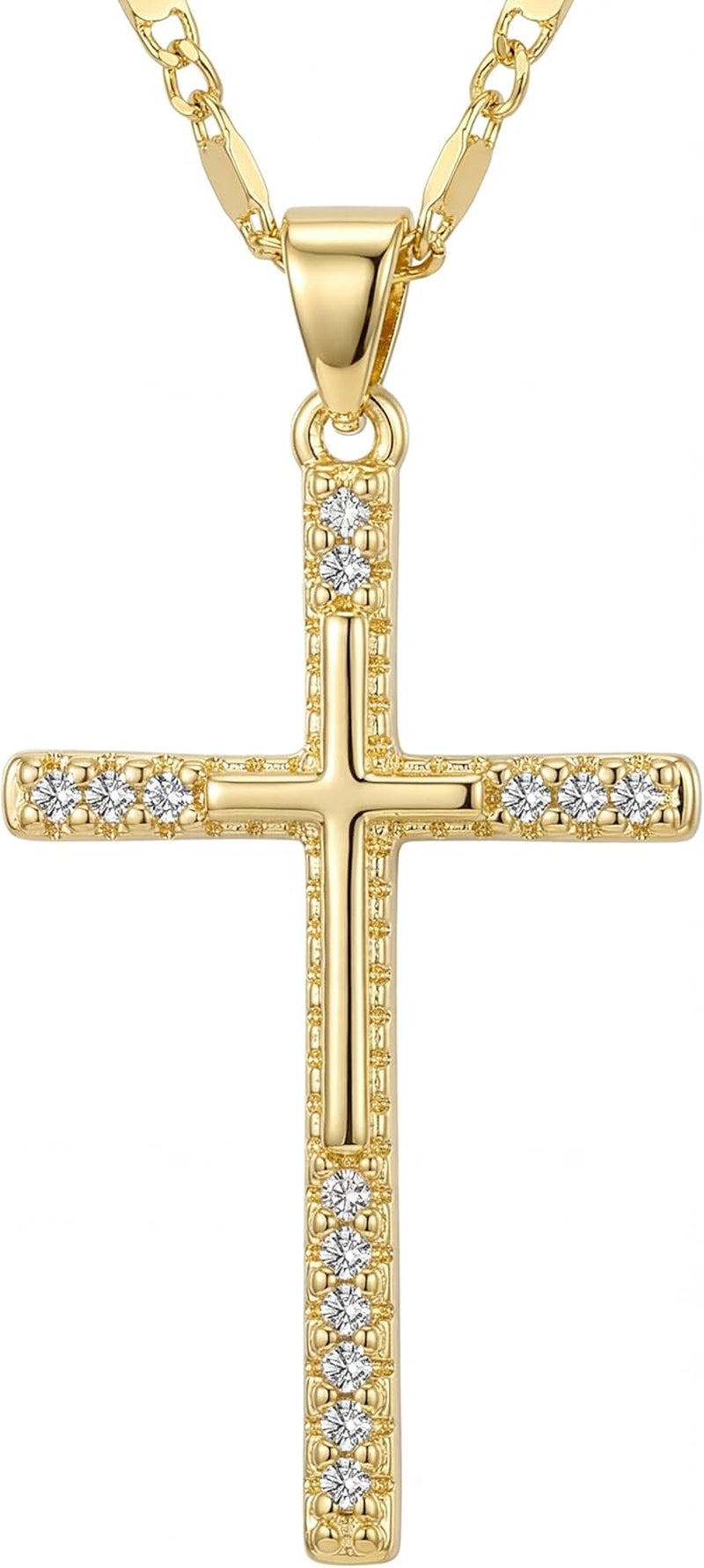 14K Gold Cross Necklace for Women, Dainty Delicate Small Cross Pendant Elegant Gold Trendy Jewelry Luxury Gift for Her, Mom, Wife, Girlfriend Valentines Day Gifts - WORLD TIME VISITS