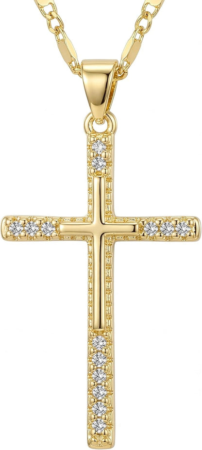 14K Gold Cross Necklace for Women, Dainty Delicate Small Cross Pendant Elegant Gold Trendy Jewelry Luxury Gift for Her, Mom, Wife, Girlfriend Valentines Day Gifts - WORLD TIME VISITS