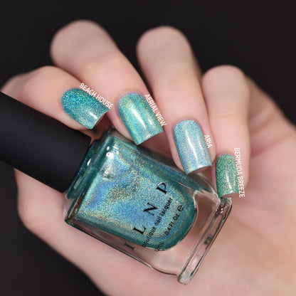 ILNP Aerial View - Aquamarine Ultra Holographic Nail Polish, Chip Resistant Manicure, Long Wear Nail Lacquer, Smooth & Glossy Finish, Non-Toxic, Vegan, Cruelty Free, 12Ml