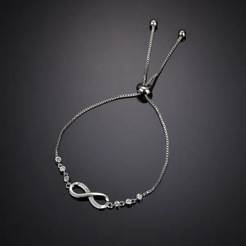 1Pc New Arrival 925 Sterling Silver Charm Bracelet Jewelry  Infinity Eight Crystal Diamond Link Chain Bracelet Ankle Bracelets for Women