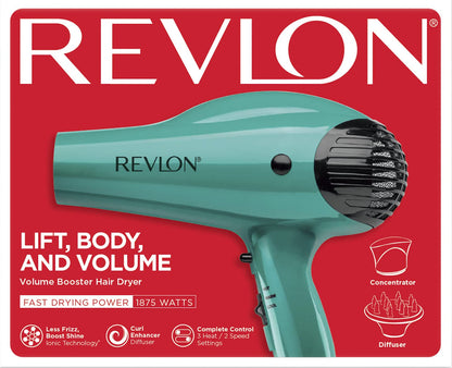 Volume Booster Hair Dryer with Diffuser | Voluminous Lift and Body | 1875W Blow Dryer with Ionic Technology for Salon Styled Finish with Less Frizz (Green)
