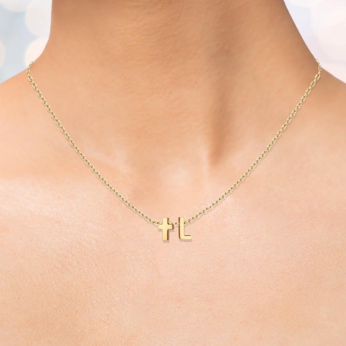 Heart/Butterfly/Cross Initial Heart Necklace,Gold Tone Stainless Steel Letter Necklace Personalized Monogram Name Jewelry Birthday Gifts for Women