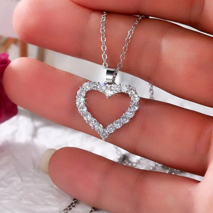 Romantic Wedding Clavicle Necklace 925 Sterling Silver Micro Inlay Diamond Heart Necklace Bridal Engagement Party Jewelry Girl Lover Gift
