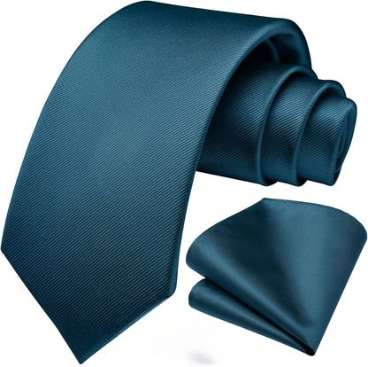 Mens Ties Solid Color Ties for Men Formal Necktie with Pocket Square Set Satin Silk Neck Tie Handkerchiefs Set