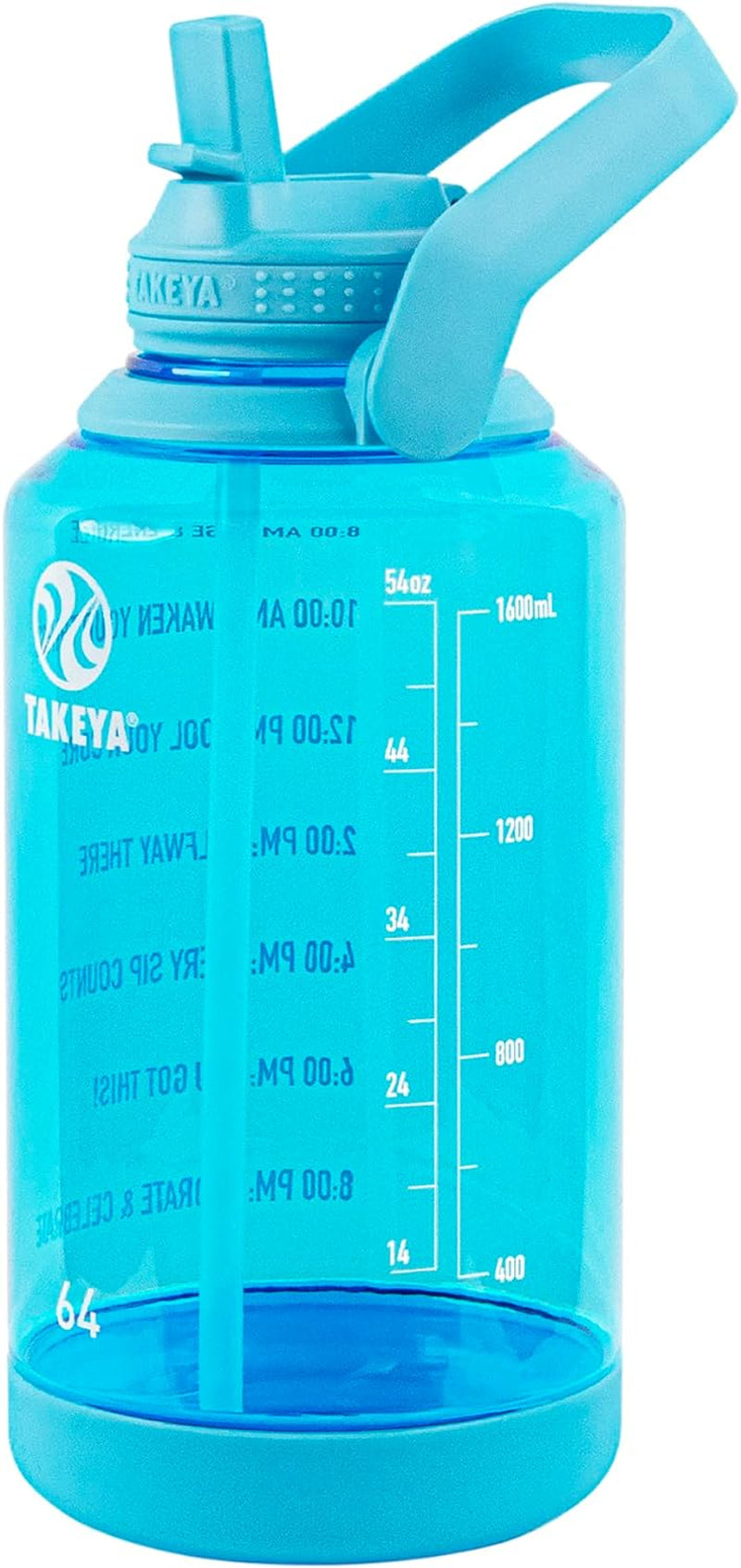 64 Oz Motivational Water Bottle with Straw Lid with Time Marker, Half Gallon, Premium Quality BPA Free Tritan Plastic, Breezy Blue - WORLD TIME VISITS