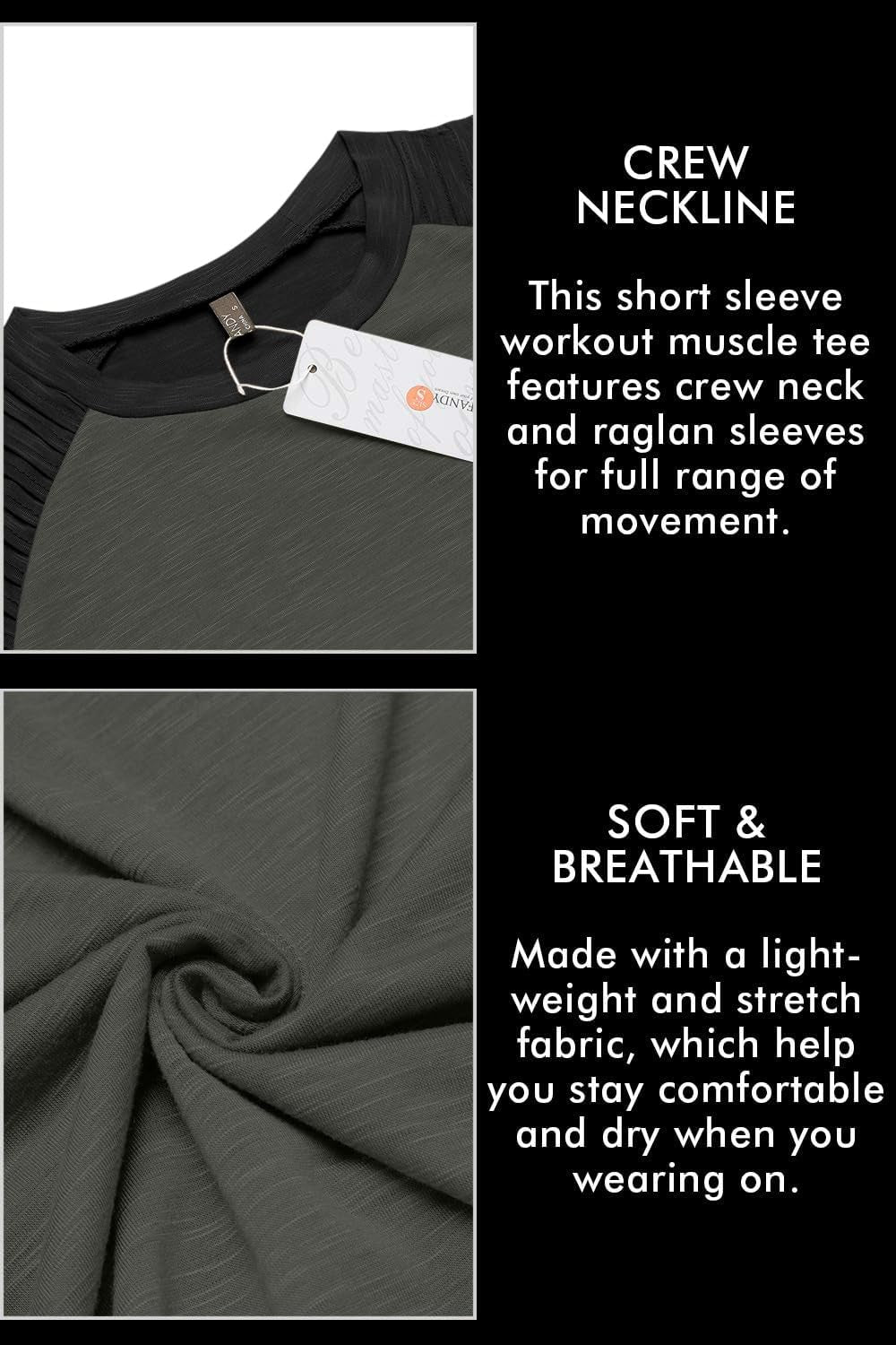 Men'S Muscle T-Shirt Pleated Raglan Sleeve Bodybuilding Gym Tee Short Sleeve Fashion Workout Shirts Hipster Shirt