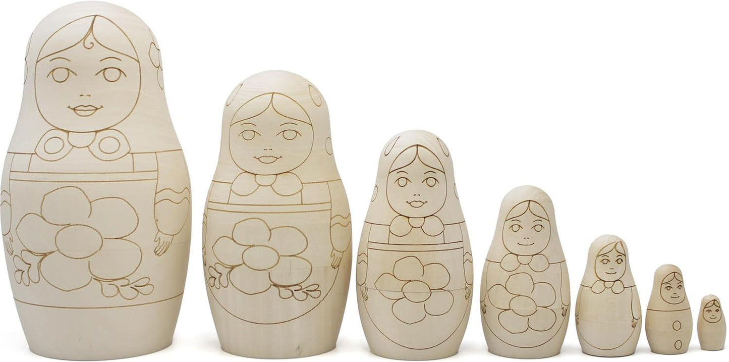 Unfinished Nesting Dolls Blank Set of 7 Pcs - Wooden Crafts to Paint Your Own Matryoshka - Blank Russian Nesting Dolls Unpainted - Russian Dolls Blank - WORLD TIME VISITS