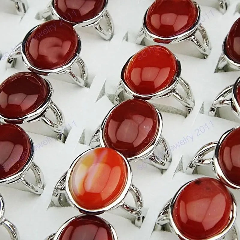 Hot Selling 5PCS Genuine Vintage Red Agate Silver Retro Rings for Women New Engagement Wedding Jewelry
