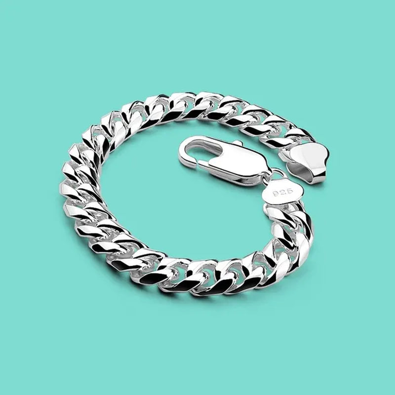 Men's 925 Sterling Silver Bracelet 10MM Classic Original Silver Cuban Chain Solid Silver Bracelet Rapper 2020 New 925 Sterling Silver Fashion Bracelet