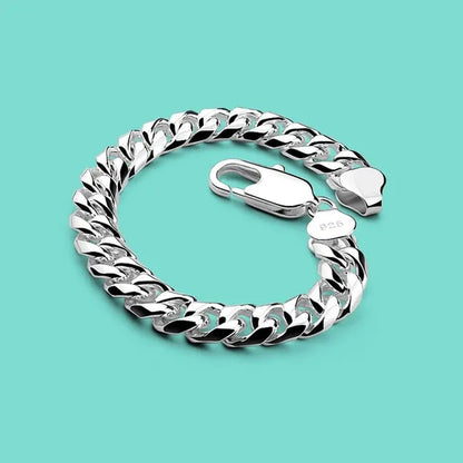 Men's 925 Sterling Silver Bracelet 10MM Classic Original Silver Cuban Chain Solid Silver Bracelet Rapper 2020 New 925 Sterling Silver Fashion Bracelet