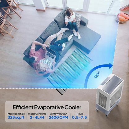 10.5Gallon Evaporative Air Cooler, 2600CFM Portable Swamp Cooler with Remote Control, Oscillation, 3 Speeds, 7.5H Timer & 40L Water Tank, 3-IN-1 Cooling Fan for Home Office Garage Outdoor