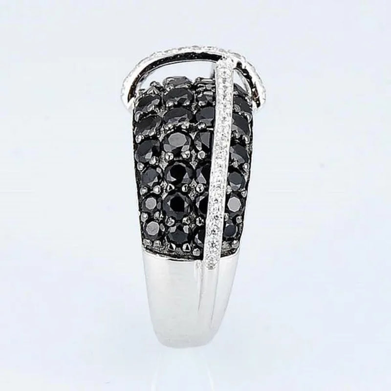 Fashion Women Creative Cross Cross Zircon Ring Black and White Bicolor Zircon Ring Engagement Rings for Women Princess Jewelry Lovely Girl Birthday Party Anniversary Gift Size: 5-11